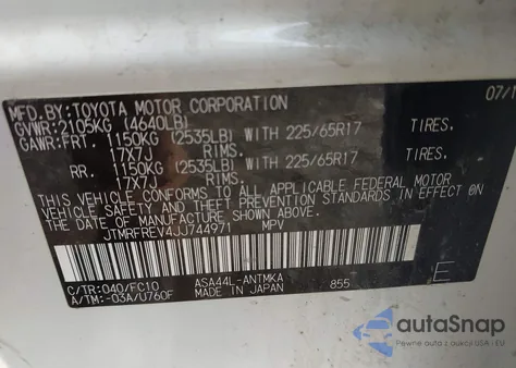 2018 Toyota Rav4 Xle z USA, uszkodzony, nr VIN JTMRFREV4JJ744971